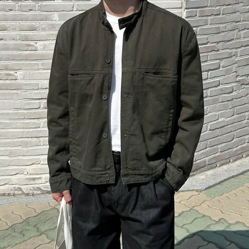 Men's Jacket New Spring Stand Collar Design Male Loose Casual Solid Color Clothing Korean Multi Pockets Trendy 9W1441