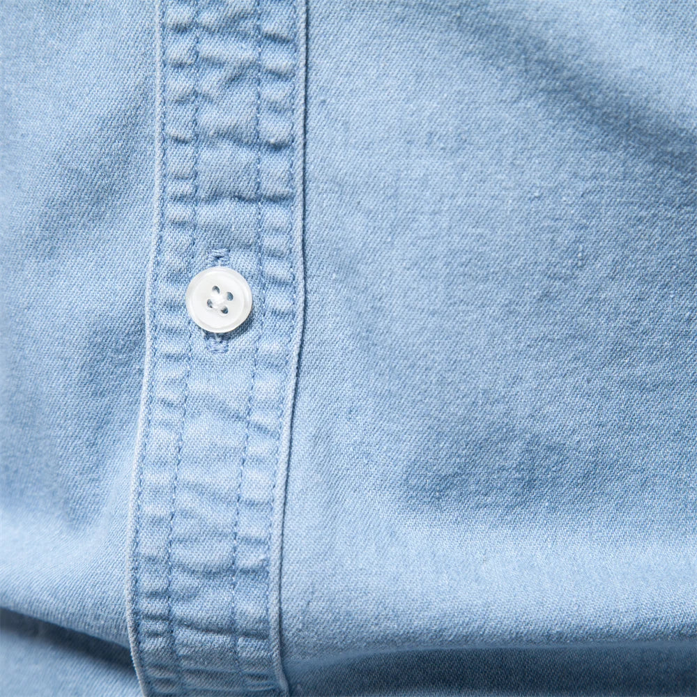 Autumn Men's Denim Shirt Cotton Elastic Casual Social Design Double Pockets Slim Jeans Shirts for Men