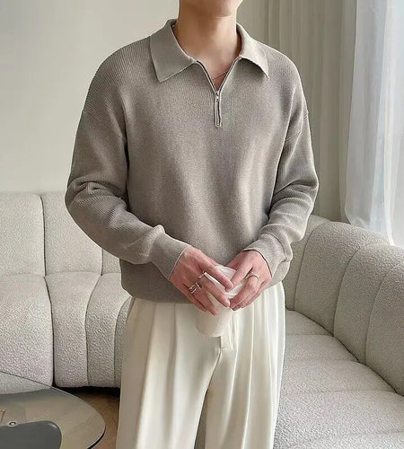 Men's Half Zip Sweater New Trendy Men's Spring Autumn Korean Style Casual Turn-down Collar Solid Color Sweaters 9W1216