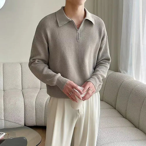 Load image into Gallery viewer, Men&#39;s Half Zip Sweater New Trendy Men&#39;s Spring Autumn Korean Style Casual Turn-down Collar Solid Color Sweaters 9W1216
