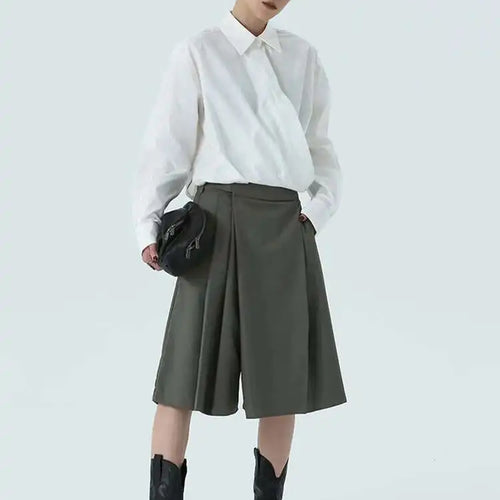 Load image into Gallery viewer, High Waist Gray Green Irregular Pleated Casual Knee Length Pants New Trousers Women Fashion Spring Autumn 2025 1DH4952
