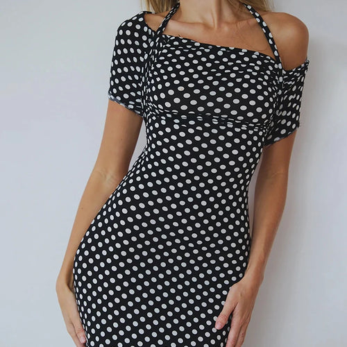 Load image into Gallery viewer, Off-shoulder Polka Dot Maxi Dress For Women Gown Fashion Halter Sleeveless Backless bodycon Split Long Dress Elegant
