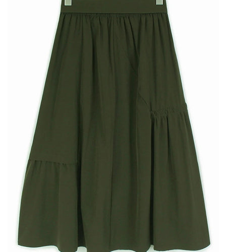 High Elastic Waist Khaki Pleated Belted Drawstring A-line Half-body Skirt Women Fashion New Spring Autumn 2025 1DJ1046