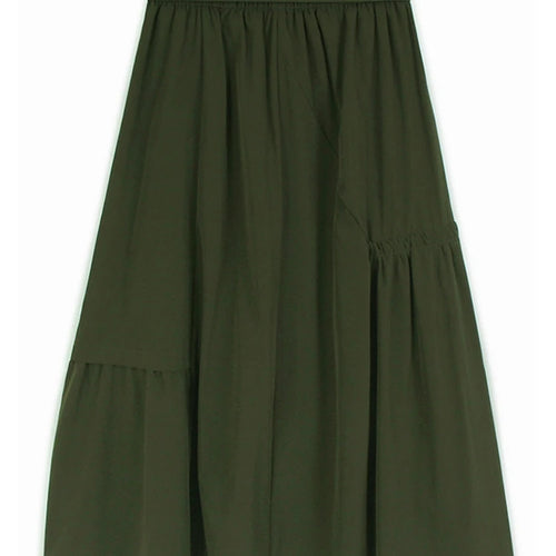 Load image into Gallery viewer, High Elastic Waist Khaki Pleated Belted Drawstring A-line Half-body Skirt Women Fashion New Spring Autumn 2025 1DJ1046
