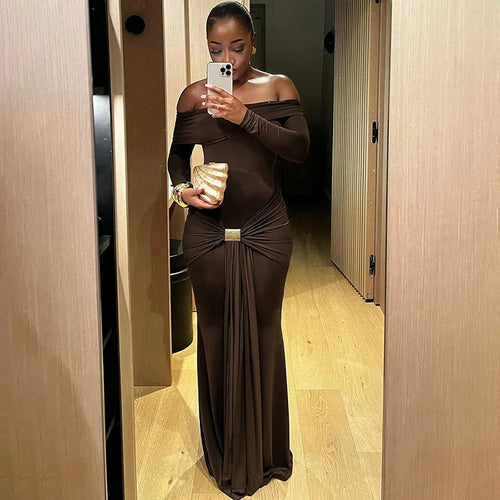Load image into Gallery viewer, Off-shoulder Long Sleeve Sexy Maxi Dress For Women Fashion Strapless Backless Draped Bodycon Club Party Long Dress
