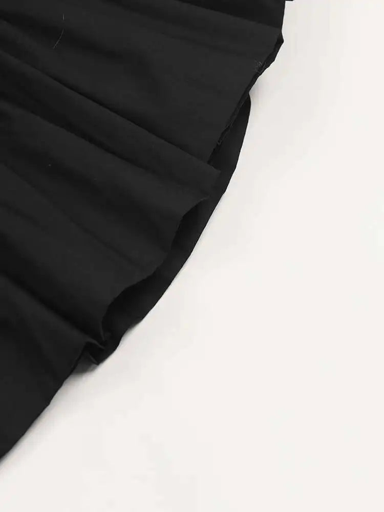 Women Black Pleated Elegant Mini Shirt Dress New Lapel Long Sleeve Loose Fit Fashion Tide Spring Autumn 2025 1DE365901