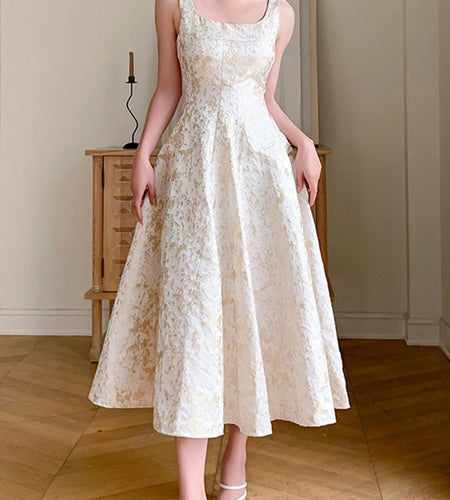 Solid Spliced Slimming Dresses For Women Square Neck Sleeveless High Waist Temperament Dress Female Fashion Style