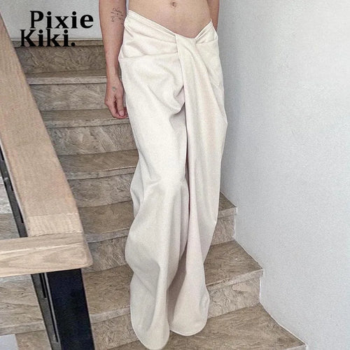 Load image into Gallery viewer, Asymmetrical Twist Low Waisted Baggy Pants Casual Wide Leg Pants White Black Trousers Womens Clothing 2024  P77-CI40
