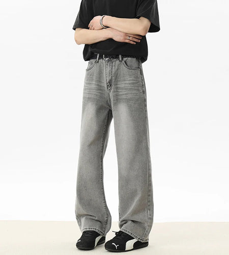 Men's Jeans Summer New High Street American Style Cat Beard Design Solid Color Simple Denim Pants Male Trousers 9W1810