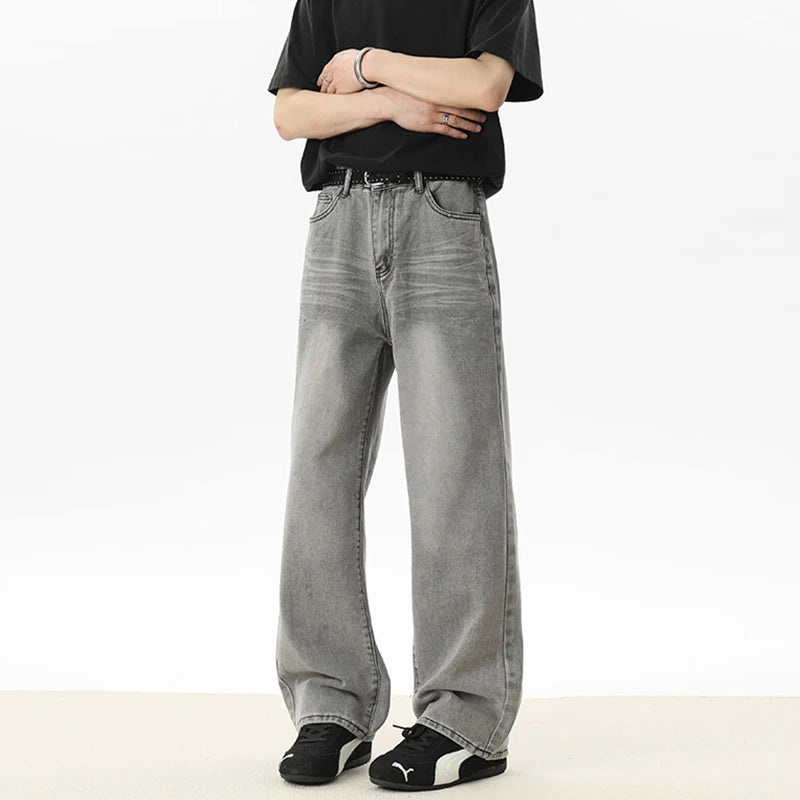 Men's Jeans Summer New High Street American Style Cat Beard Design Solid Color Simple Denim Pants Male Trousers 9W1810