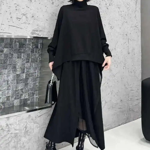 Load image into Gallery viewer, Black Sweatshirt Half-body Skirt Two Pieces Suit New Turtleneck Long Sleeve Women Fashion Tide Spring Autumn 2025 1DH8611
