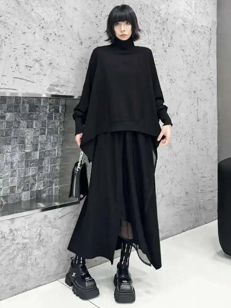 Black Sweatshirt Half-body Skirt Two Pieces Suit New Turtleneck Long Sleeve Women Fashion Tide Spring Autumn 2025 1DH8611