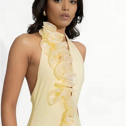 Load image into Gallery viewer, Mesh Rose Deep V Neck Sexy Maxi Dress For Women Gown Elegant Halter Sleeveless Backless Bodycon Club Party Long Dress
