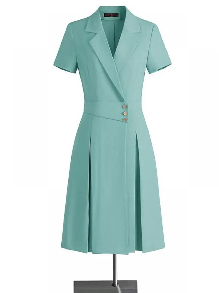 Women Solid Elegant Single Breasted Suit Dress 2024 Summer New Fashion Clothing High Waist Slim Short Sleeved Party Blazer Dress