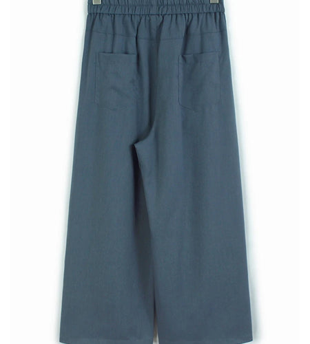 High Elastic Waist Blue Striped Color-block Wide Leg Pants New Trousers Women Fashion Tide Spring Autumn 2025 1DJ1320