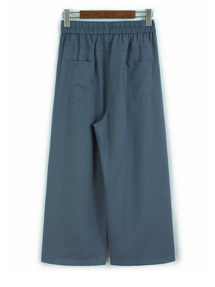 High Elastic Waist Blue Striped Color-block Wide Leg Pants New Trousers Women Fashion Tide Spring Autumn 2025 1DJ1320