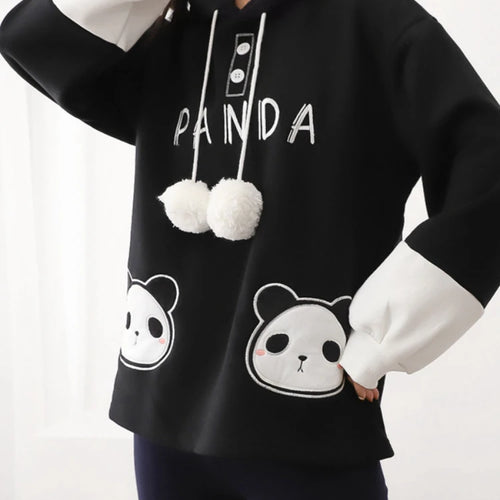 Load image into Gallery viewer, Kawaii Panda Embroidery Women Hoodies Chic Drawstring Harajuku Hooded Sweatshirts Winter Long Sleeve Female Sweet Tops
