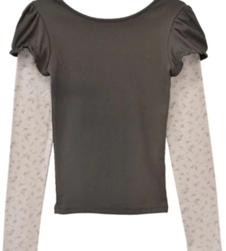 Sweet Floral T Shirts Women Y2k Tops Fashion Fake Two Tees Korean Puff Sleeve Tunic Camisetas Crop Tshirt Casual Cute T-shirts