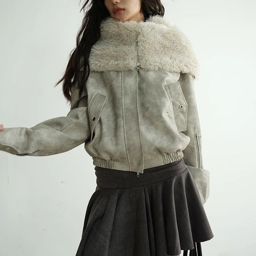 Load image into Gallery viewer, Apricot Thick Big Size Short PU Leather Jacket New Fur Hooded Long Sleeve Women Coat Fashion Autumn Winter 2025 1DH8270
