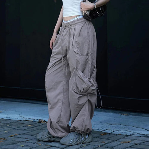 Load image into Gallery viewer, Harajuku Solid Drawstring Cargo Pants Female Streetwear Tech Pockets Draped Baggy Trousers Hip Hop Sweatpants Outfits
