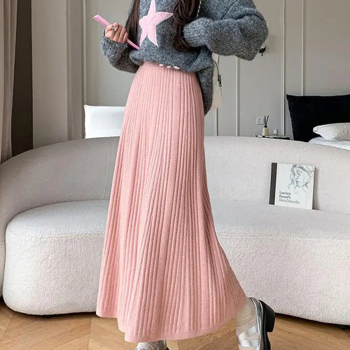 Load image into Gallery viewer, Vintage Women's Solid Elegant Party Knitted Long Skirt High Waist Pleated Warm Vacation A-line Skirts 2024 Autumn Winter Popular

