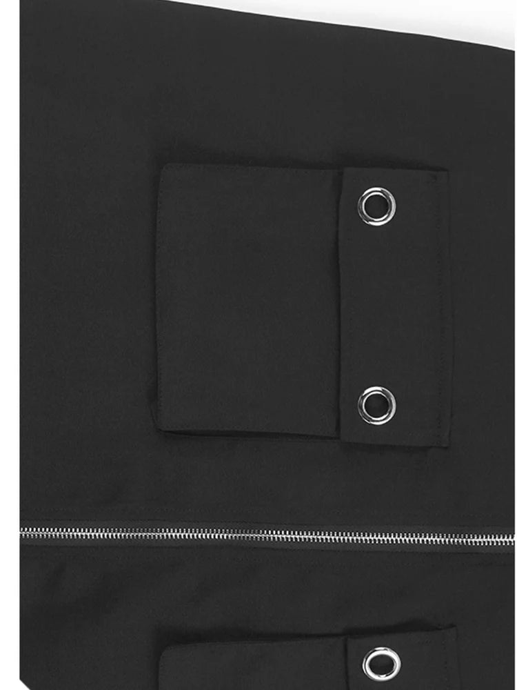 Women Black Zipper Pockets Spliced Big Size Midi Vest Dress New V-Neck Sleeveless Fashion Tide Spring Autumn 2025  1DJ1194