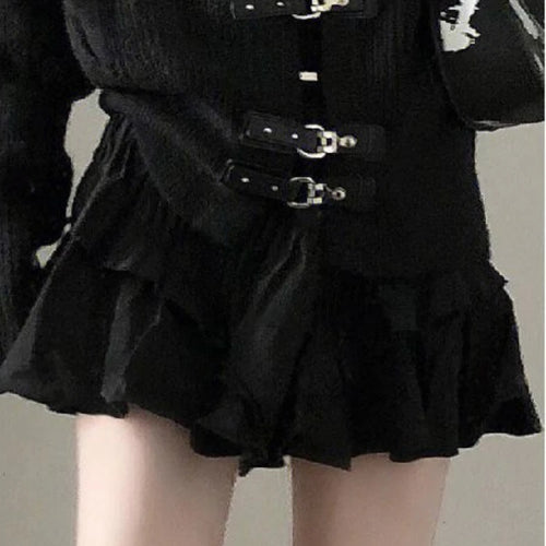 Load image into Gallery viewer, Bleted Button Black Knitted Cardigan Women Cool Punk Loose Sweater Jacket Y2k Aesthetic Tops Casual All Match Harajuku
