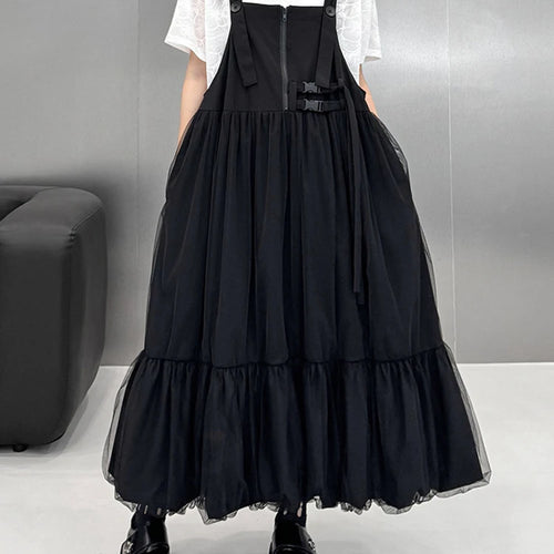 Load image into Gallery viewer, Women Black Buckle Mesh Big Size Midi Strap Dress New Square Collar Sleeveless Fashion Tide Spring Autumn 2025 1DJ1426
