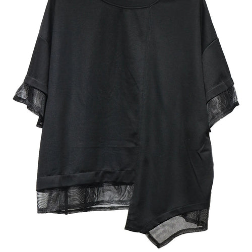 Load image into Gallery viewer, Women Black Irregular Mesh Spliced Big Size T-shirt New Round Neck Short Sleeve Fashion Tide Spring Summer 2025 1DJ1700
