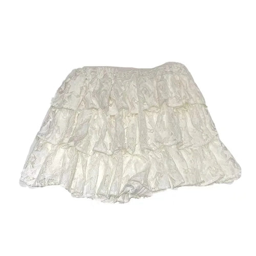 Load image into Gallery viewer, Vintage Sweet Beige Kawaii Fluffy Short Skirt Women Black Elegant High Waist A-line Lace Cake Mini Skirts Summer Trend Romantic
