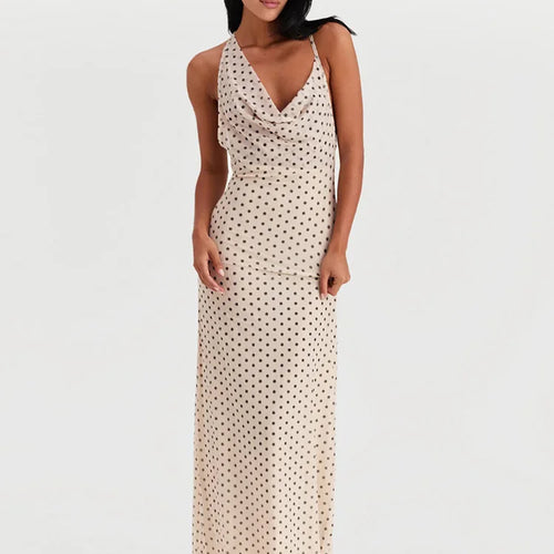 Load image into Gallery viewer, Spaghetti Strap Polka Dot Dress For Women Gown Fashion Irregular V Neck Sleeveless Backless Bodycon Club Long Dress
