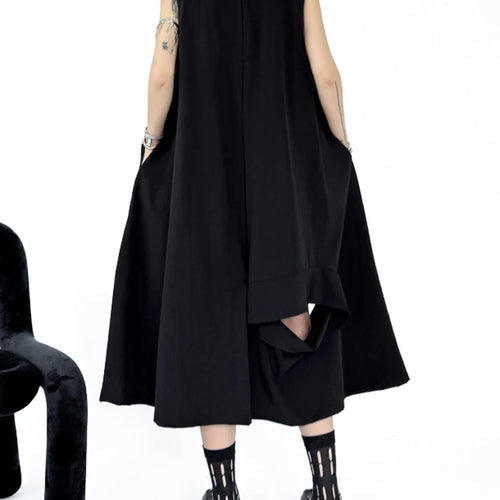 Load image into Gallery viewer, Women Black Zipper Hollow Out Big Size A-line Vest Dress New V-Neck Sleeveless Fashion Tide Spring Summer 2025 1DJ1410
