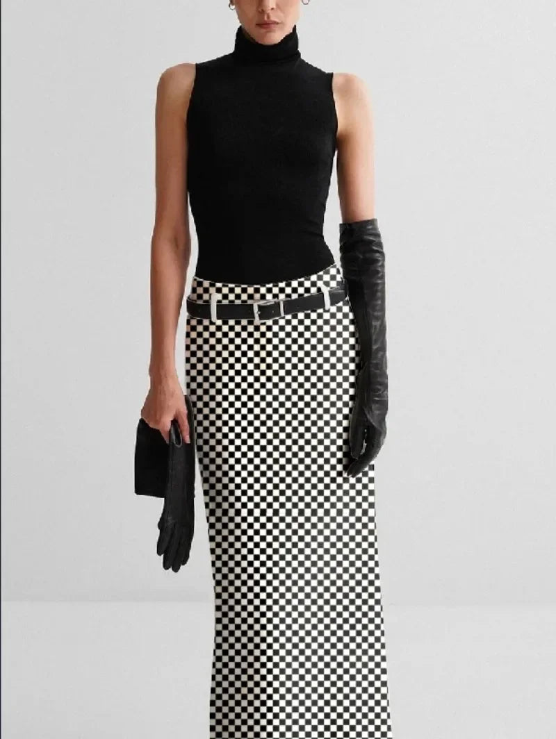 Fall Long Plaid Skirt for Women Winter Christmas Party Banquet Office Printed Vintage Classic Plaid Maxi Skirts Bottoms