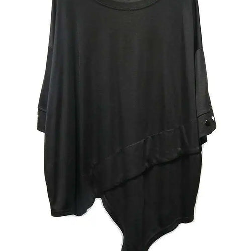 Load image into Gallery viewer, Women Black Irregular Hem Big Size Casual T-shirt New Round Neck Short Sleeve Fashion Tide Spring Summer 2025 1DJ0618
