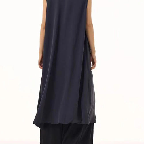 Load image into Gallery viewer, Women Black Zipper Pockets Spliced Big Size Midi Vest Dress New V-Neck Sleeveless Fashion Tide Spring Autumn 2025  1DJ1194
