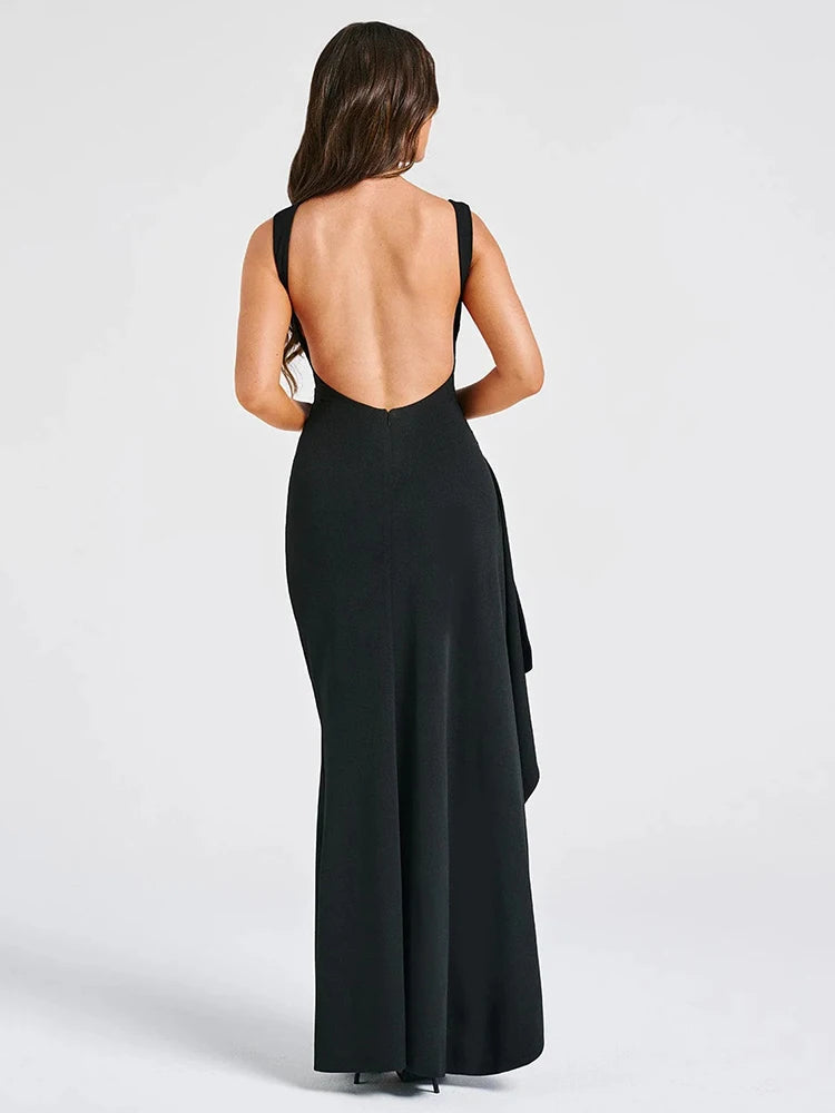 Women's Elegant Sleeveless High Slit Backless Evening Dress, Slim Party Club Dress, Female Bodycon, Summer, New, 2024