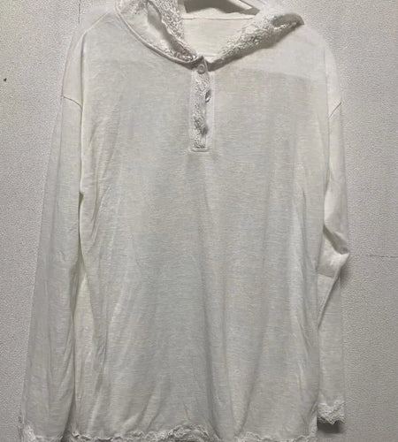 Korean T Shirts Women's Clothes Patchwork Lace Hooded Long Sleeve Loose Tees Y2k Tops Casual Fashion Tshirts 2024 Ropa Mujer