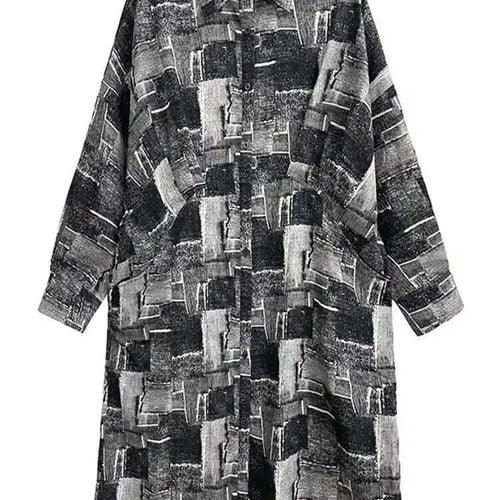 Load image into Gallery viewer, Women Black Pattern Printed Pocket Big Size Midi Shirt Dress New Lapel Long Sleeve Fashion Tide Spring Autumn 2025 1DH4102
