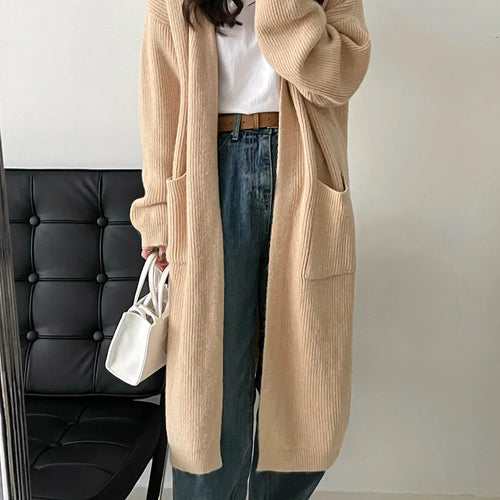 Load image into Gallery viewer, Fall Winter Chic Casual Cardigan Multi Colors Long Coat Loose V Neck Solid Color Long Knitwear Daily Solid Clothes C-255
