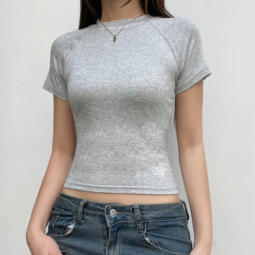 Load image into Gallery viewer, Casual Solid Skinny Short Sleeve Summer Tee Female Harajuku Sporty Basic Crew Neck Crop Tops All-Match Korean Preppy
