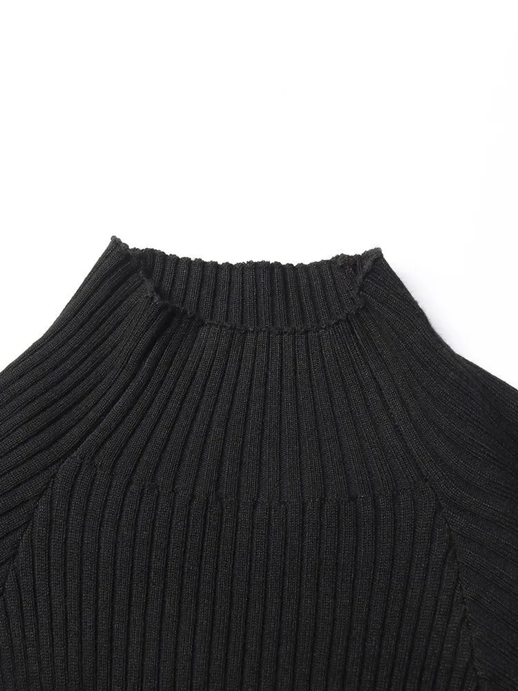 Crisscross Hollow Out Knitting Sweaters For Women Stand Collar Long Sleeve Slimming Casual Temperament Sweater Female