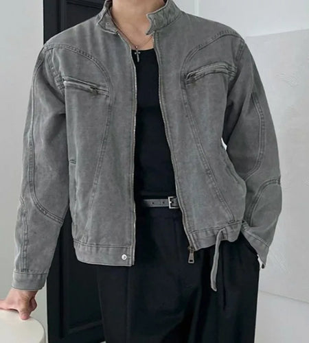 Spring Men's Jakect Washed Stand Collar Male Denim Jackets New Loose Style New Korean Solid Color Trendy Menwear 9W1454