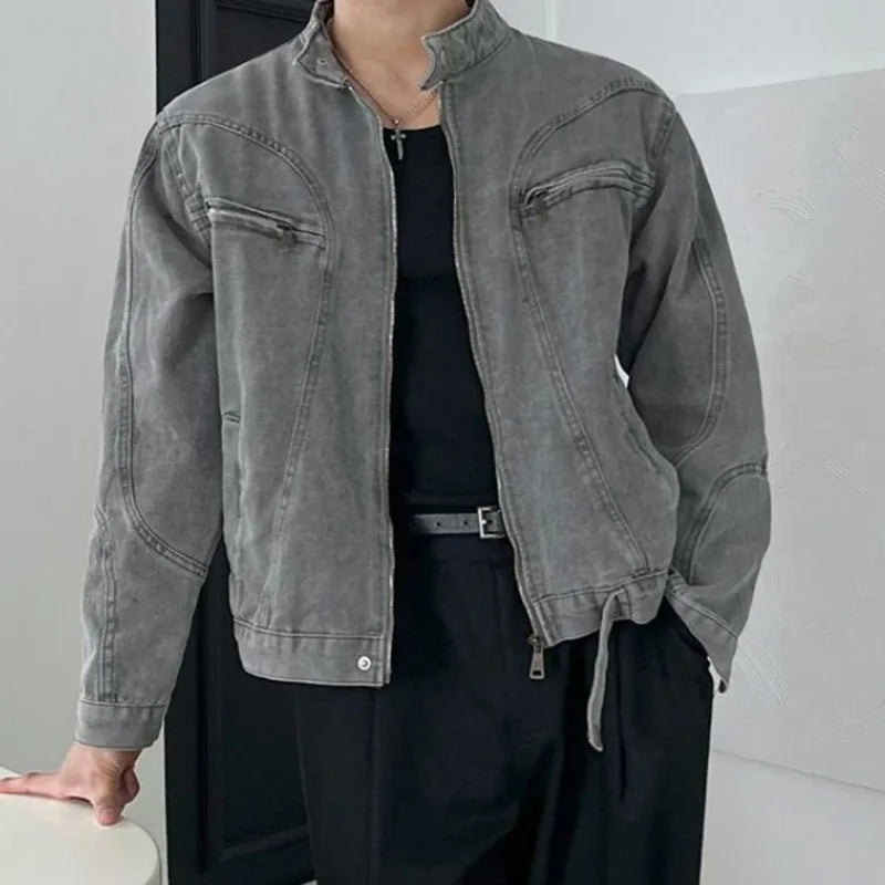 Spring Men's Jakect Washed Stand Collar Male Denim Jackets New Loose Style New Korean Solid Color Trendy Menwear 9W1454