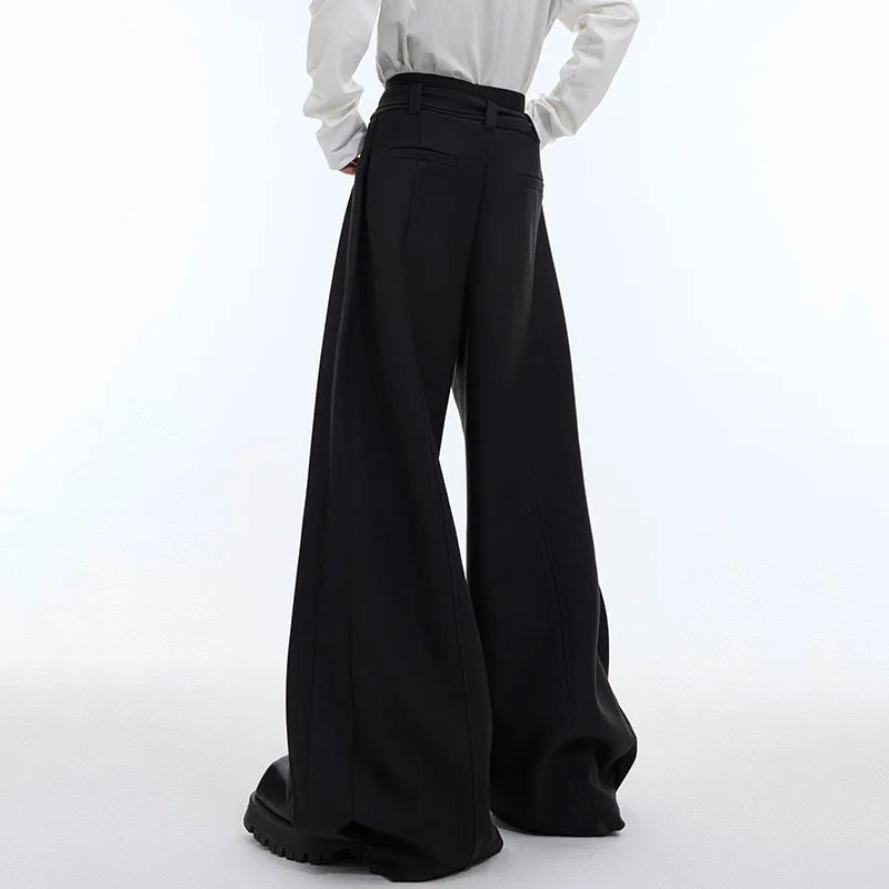 Niche Men Wide Leg Pants Three-dimensional Line Casual Belt Design High Street Men's Wear Straight Trousers Autumn 9C4728