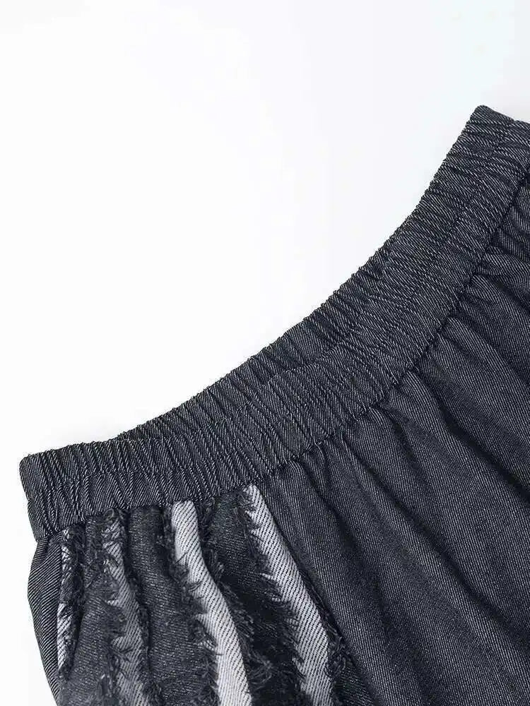 High Elastic Waist Black Burr Striped Irregular A-line Half-body Skirt Women Fashion Tide New Spring Autumn 2025 1DH5351