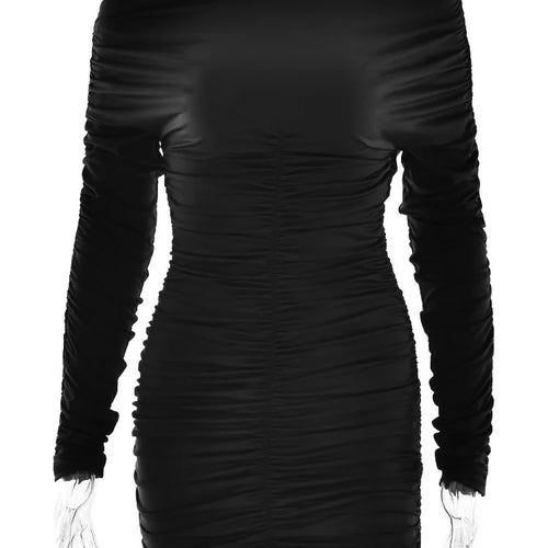 Load image into Gallery viewer, Elegant Long Sleeved Pleated Elastic Tight Dress Women 2025 New Autumn/Winter Short Skirt Sexy Slim Party Club Vestido
