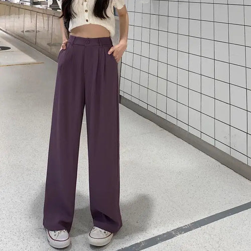 Load image into Gallery viewer, Purple Dropping Floor Pants For Women Spring Autumn 2023 Black High-waisted Suit Pants Versatile Straight Casual Yellow Trousers
