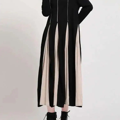 Load image into Gallery viewer, Women Black White Contrast Color Long Dress New Turtleneck Long Sleeve Loose Fit Fashion Tide Autumn Winter 2025  1DD2153
