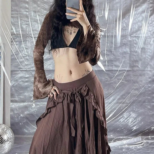 Load image into Gallery viewer, Trashy Y2k 2000s Retro Long Skirt Lace Up Ruffled Asymmetrical Maxi Skirts for Womans Clothing Fairy Grunge P85-GZ26
