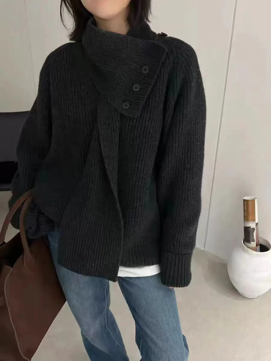 2024 Autumn Winter New Solid Scarf Neck Sweater Korean Version Loose Fashion Long Sleeve Pullovers Knitted Tops Ladies Clothes